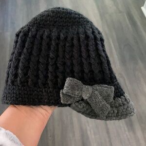 C.C. Black and gray knit hat with bow detail
